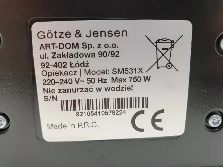 OPIEKACZ GÖTZE & JENSEN SM531X INOX 750W 3W1 WYMIENNE PŁYTKI