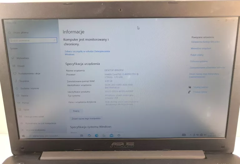 LAPTOP ASUS R556L I3-4005U 4GB / 256GB SSD WIN 10