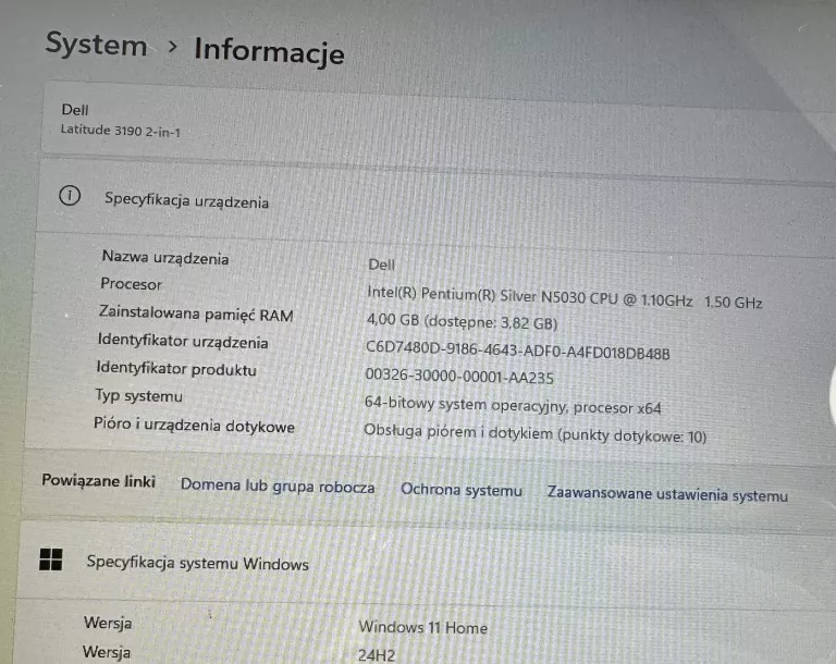 LAPTOP DELL LATITUDE 3190 2IN1 128GB/4GB!