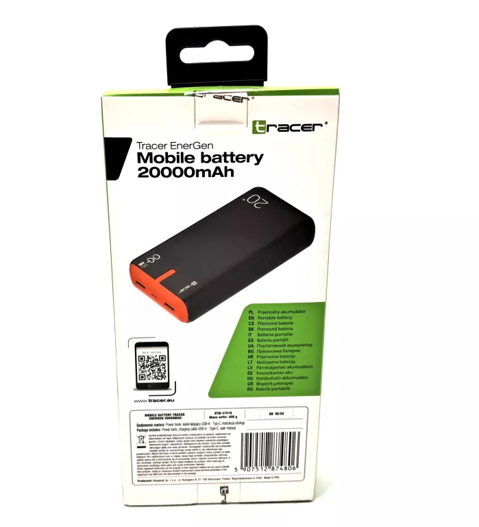 POWER BANK TRACER ENERGEN 20000MAH PD+QC3.0 BO 2X USB-A 1X USB-C