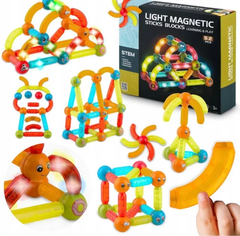 KLOCKI MAGNETYCZNE EDUKACYJNE ŚWIECŚĄCE KONSTRUKCYJNE UKŁADANKA 3D