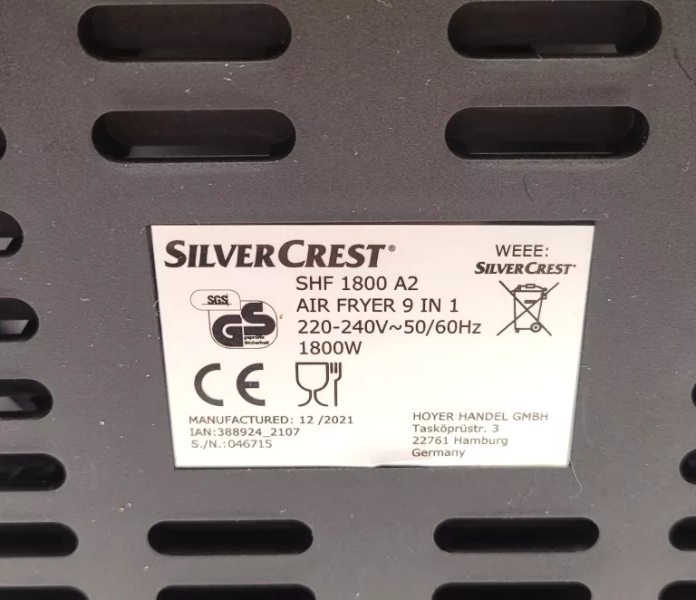 FRYTKOWNICA BEZTŁUSZCZOWA XL SILVERCREST SHF1800B1 (M)
