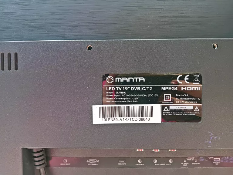 TELEWIZOR MANTA LED TV 19" 19LFN89L DVB-C/T-2 PILOT