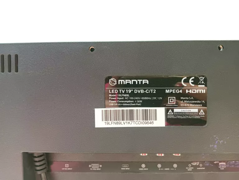 TELEWIZOR MANTA LED TV 19" 19LFN89L DVB-C/T-2 PILOT