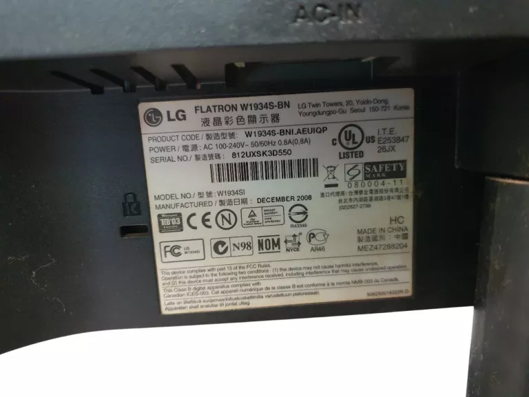 MONITOR LCD LG FLATRON W1934S 19" 1440 X 900 PX TN