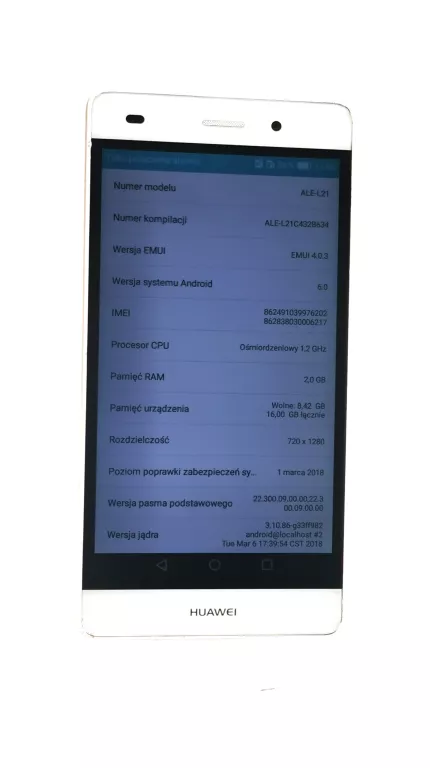 TELEFON HUAWEI P8 LITE( ALE-L21) 2/16GB- BRAK SLOTA KARTY SIM!
