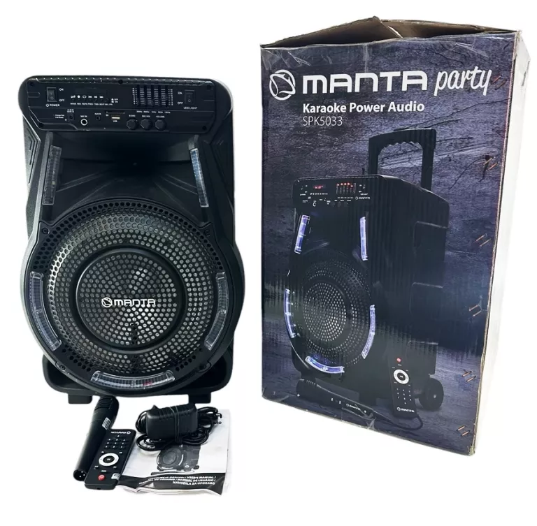 GŁOŚNIK POWER AUDIO MANTA SPK 5033 40W MIKROFON KARAOKE BEZPRZEWODOWY RADI