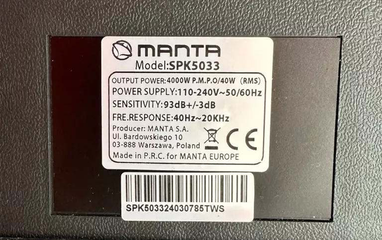 GŁOŚNIK POWER AUDIO MANTA SPK 5033 40W MIKROFON KARAOKE BEZPRZEWODOWY RADI