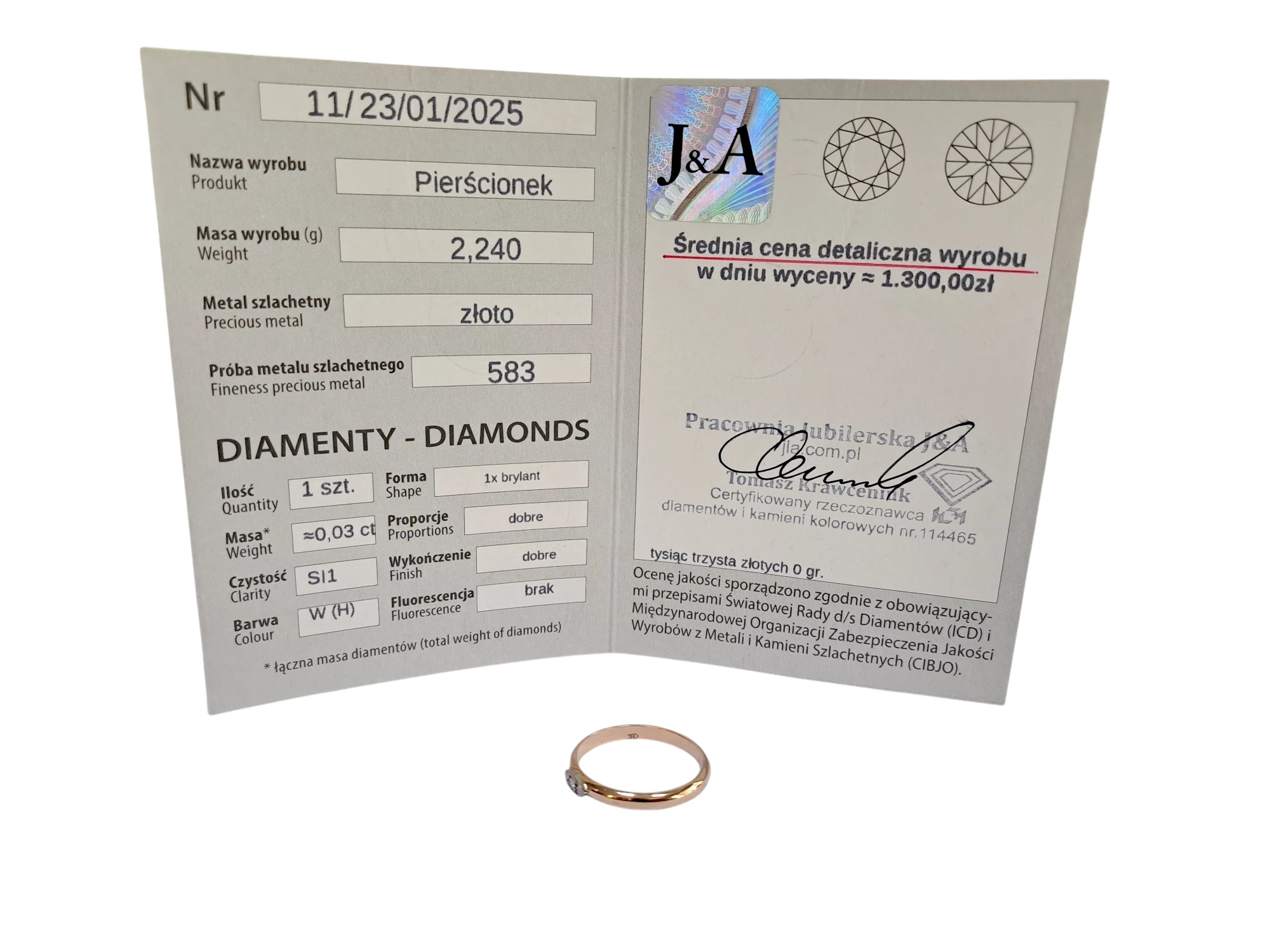 piekny-zloty-pierscionek-z-diamentem-certyfikat-p585-w-223g-r17-rozmiarsrednica-wew-mm-372-15