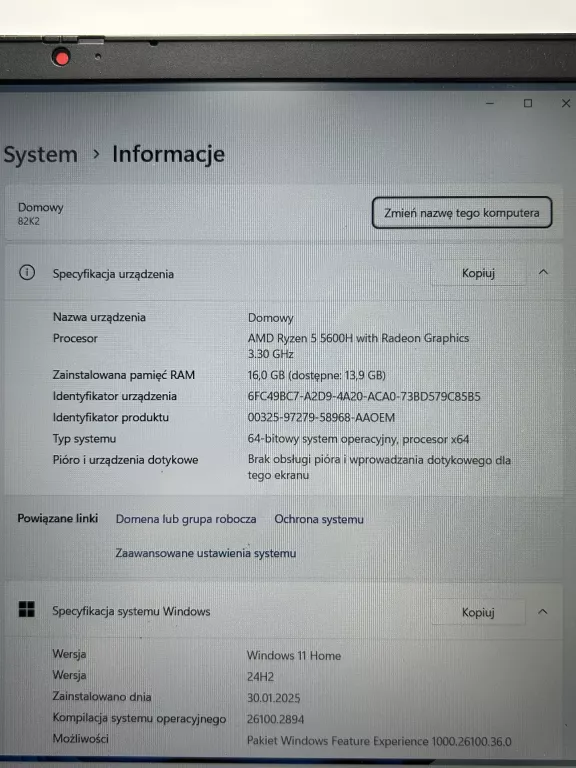 LAPTOP GAMINGOWY LENOVO IDEAPAD GAMING 3 15ACH6 RYZEN 5/16 GB/512 GB SSD