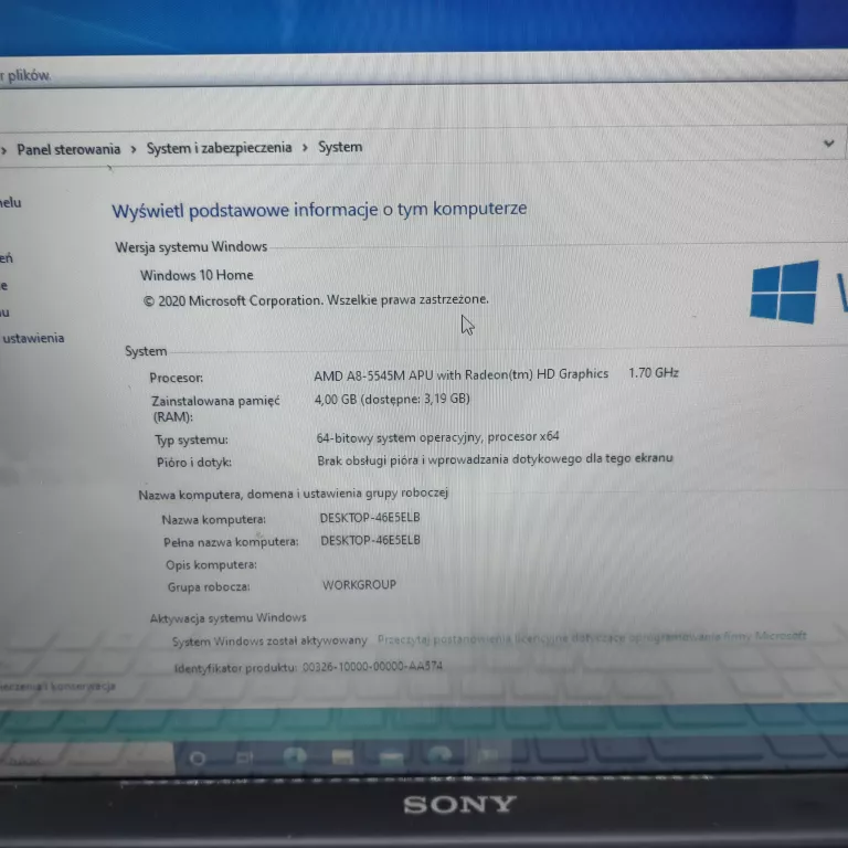 LAPTOP LAPTOP SONY VAIO + ZASILACZ + POKROWIEC