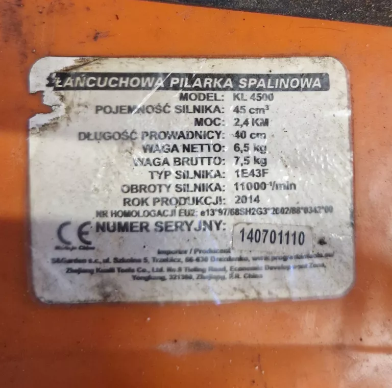 PIŁA ŁANCUCHOWA PILARKA SPALINOWA PROGORDON KL 4500 OPIS