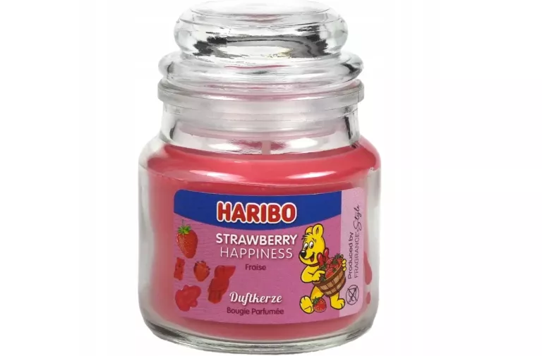 ŚWIECZKA ZAPACHOWA HARIBO STRAWBERRY HAPPINES - TRUSKAWKOWE ŻELKI 85 G