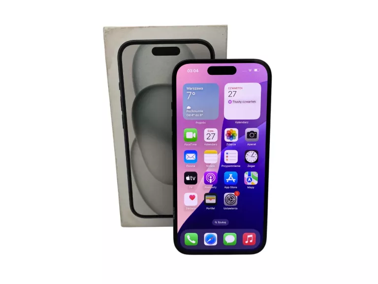 TELEFON APPLE IPHONE 15 5G 128GB 6.1" BAT.100% CZARNY GW.10.12.2025!
