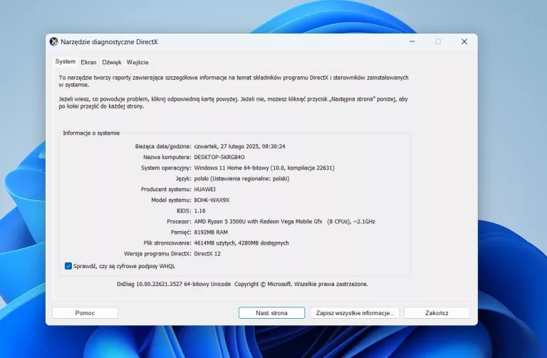 LAPTOP HUAWEI MATEBOOK D15 15,6" AMD RYZEN 5 3500U 8GB 256GB SSD WIN11