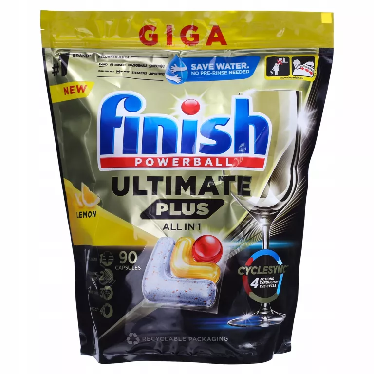 FINISH ULTIMATE PLUS LEMON KAPSUŁKI DO ZMYWARKI, 90 SZTUK