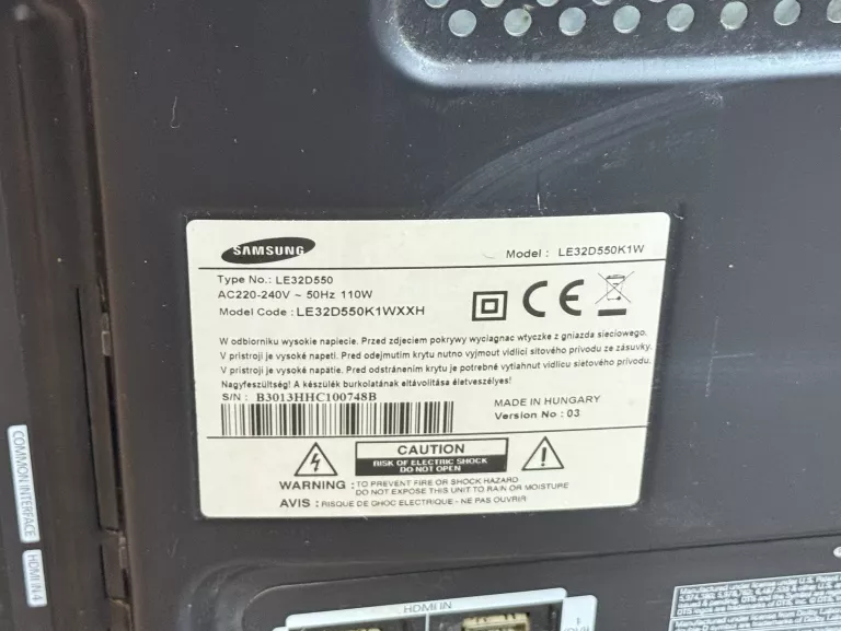 TELEWIZOR SAMSUNG LE32D550 BEZ STOPKI + PILOT ZAMIENNIK KABEL ZASILAJĄCY