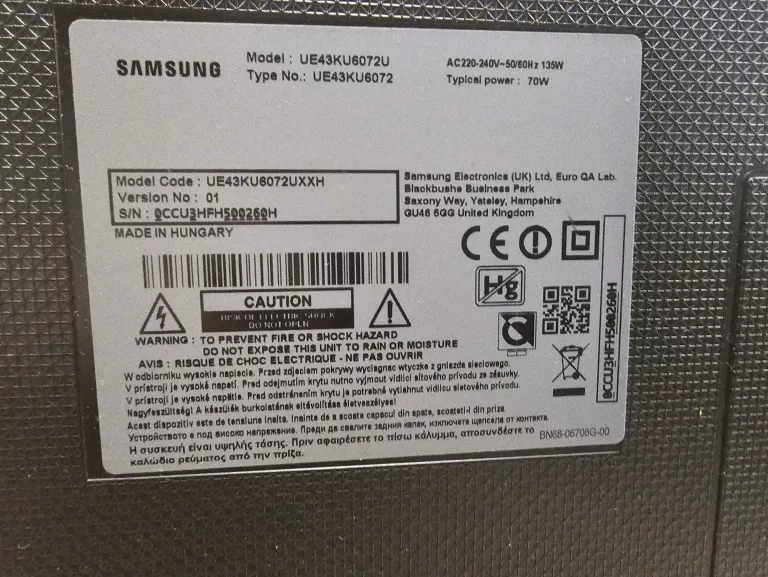 TELEWIZOR SAMSUNG UE43KU6072U SMART TV