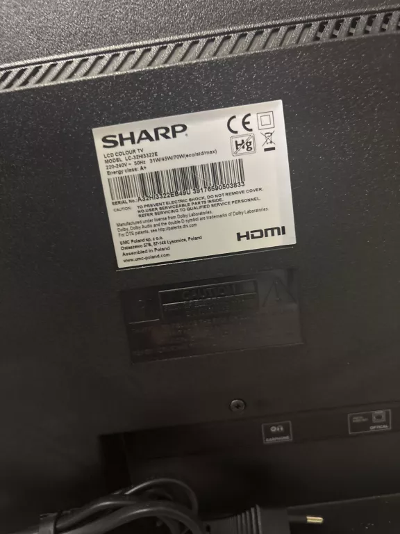 TELEWIZOR SHARP LC32HI3322E; 32" FULL HD