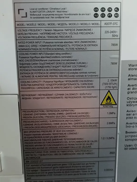 KLIMATYZATOR PRZENOŚNY A007F 07C