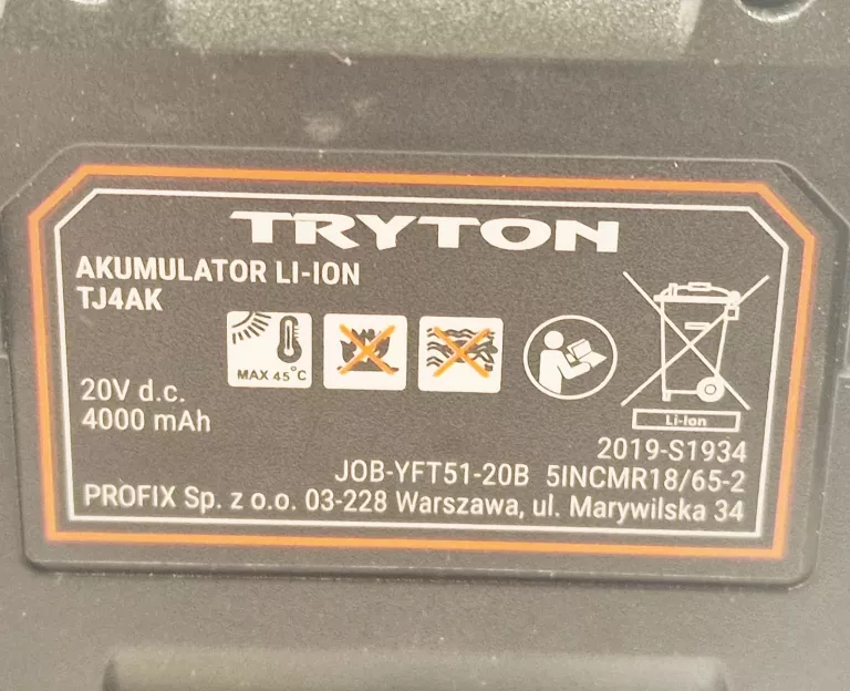 AKUMULATOR LI-ION TRYTON 20 V 4 AH