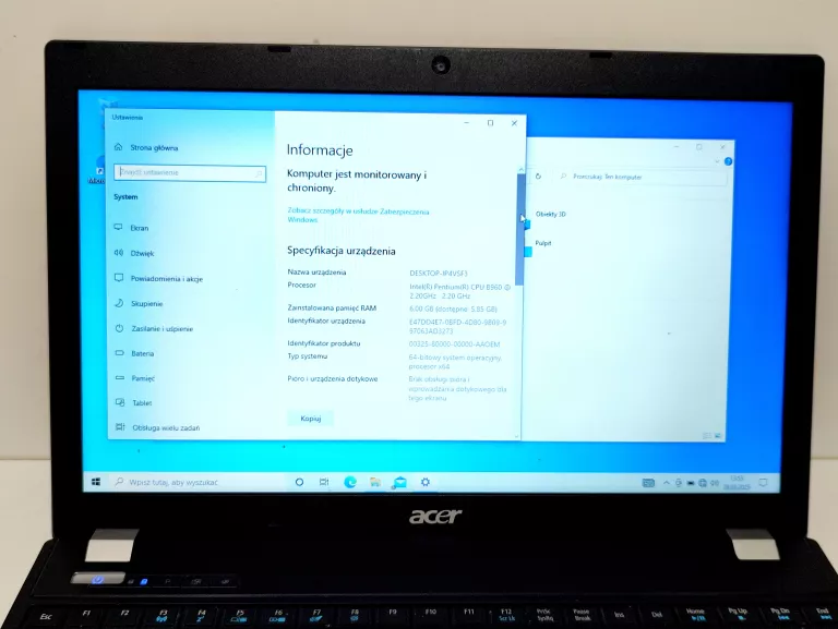 LAPTOP ACER TRAVELMATE 5760 INTEL PENTIUM CPU B960 2.20GHZ 6GB RAM 128 GB