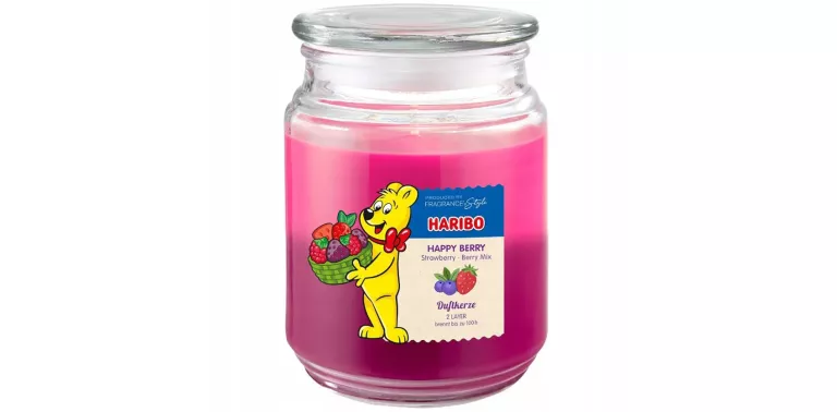 ŚWIECA HARIBO ZAPACHOWA HAPPY BERRY 510G MALINA TRUSKAWKA