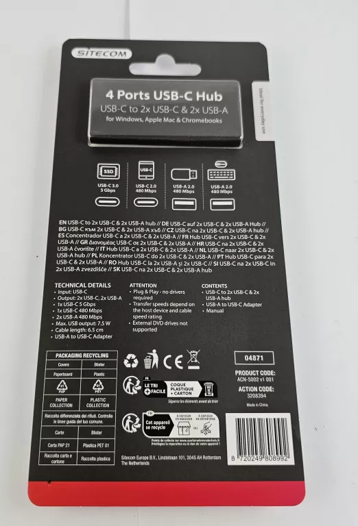 HUB USB-C 4 PORTY SITECOM