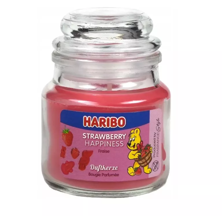 ŚWIECZKA ZAPACHOWA HARIBO STRAWBERRY HAPPINES - TRUSKAWKOWE ŻELKI 85 G