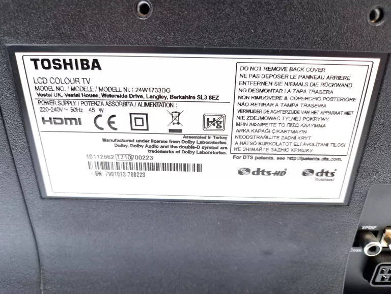 TELEWIZOR LED TOSHIBA 24W1733DG 24" HD READY