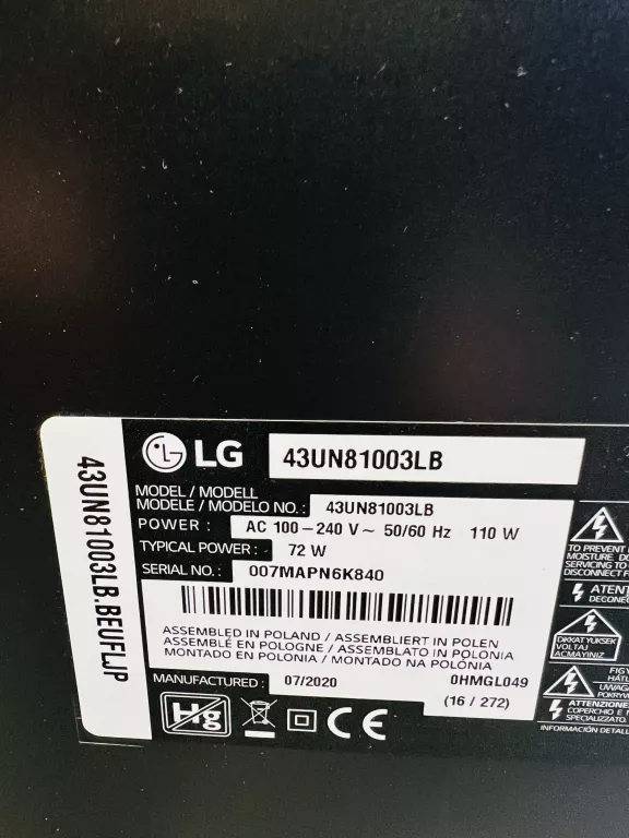 TELEWIZOR LG 43UN81003LB LED 43'' 4K ULTRA HD WEBOS PILOT STOPA PUDEŁKO !!