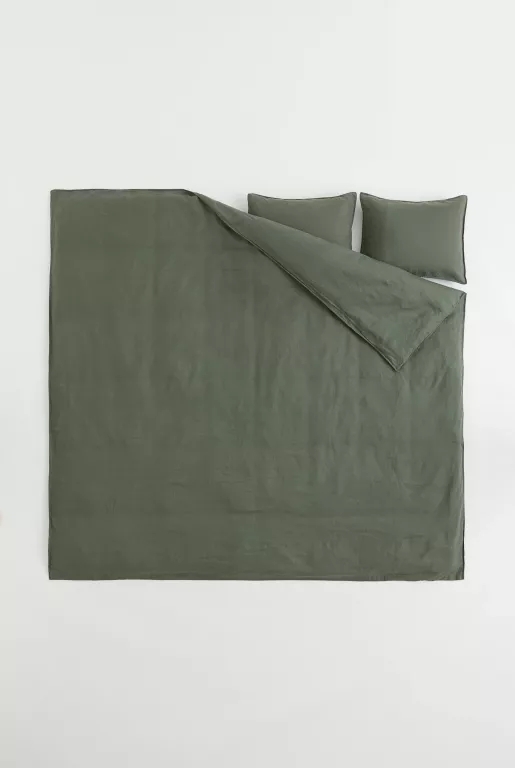 KOMPLET LNIANEJ POŚCIELI PODWÓJNEJ 200X220 + 2 X 50X60 ZIELONA H&M