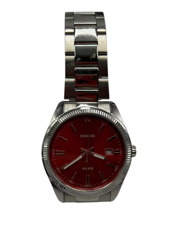 KLASYCZNY ZEGAREK MĘSKI NA BRANSOLECIE CZERWONA TARCZA CASIO MTP-1302PD
