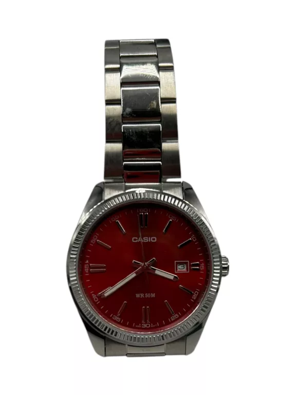 KLASYCZNY ZEGAREK MĘSKI NA BRANSOLECIE CZERWONA TARCZA CASIO MTP-1302PD