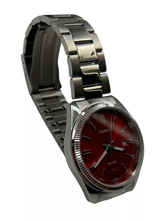 KLASYCZNY ZEGAREK MĘSKI NA BRANSOLECIE CZERWONA TARCZA CASIO MTP-1302PD