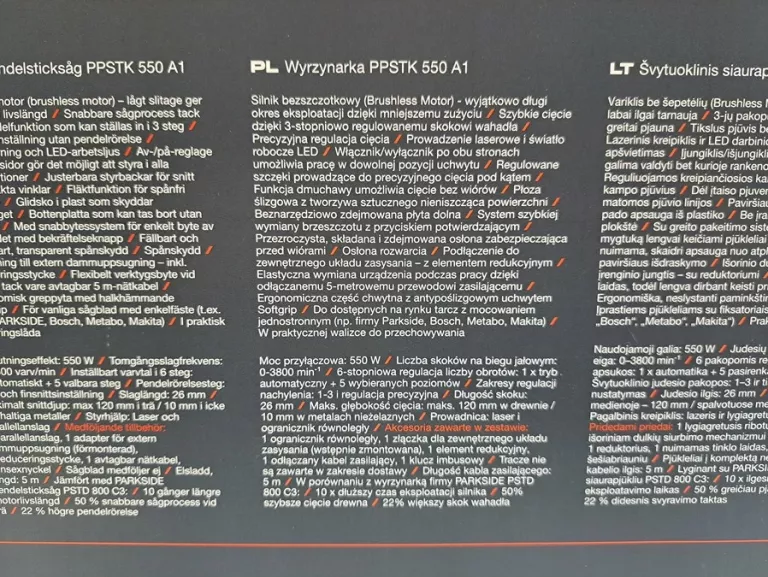 WYRZYNARKA SIECIOWA 550W BEZSZCZOTKOWA PPSTK 550 A1 PARKSIDE PERFORMANCE