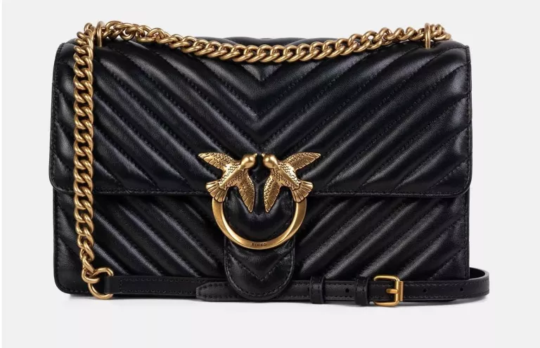 CZARNA TOREBKA PINKO CLASSIC LOVE ONE CHEVRON SKÓRA NAPPA