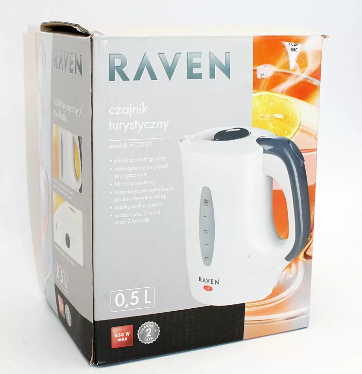 CZAJNIK TURYSTYCZNY RAVEN ECT001 BIAŁY 650W 0,5L