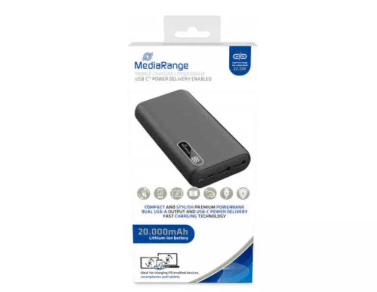 MOCNY POWERBANK MEDIA RANGE 20000 MAH 3X USB USB-C 18W 3A