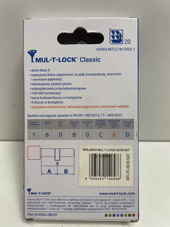 WKŁADKA MUL-T-LOCK CLASSIC 35/35 5 KLUCZY