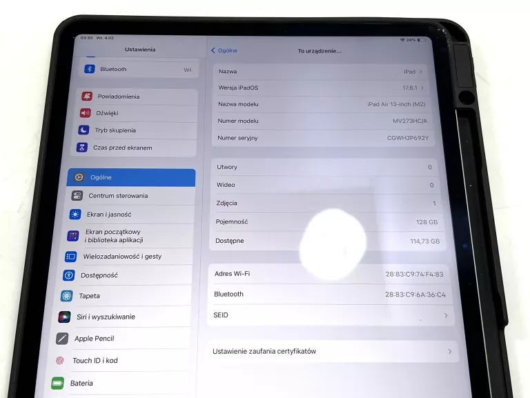 APPLE IPAD AIR 13' M2 128GB WIFI + PENCIL + KLAWIATURA