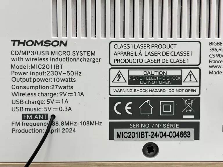 CYFROWA MINI WIEŻA THOMSON MIC201BT 2X25W CD USB BLUETOOTH