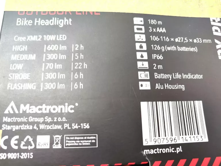 LAMPKA ROWEROWA MACTRONIC SCREAM 3.3
