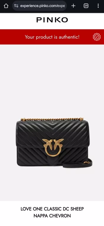 CZARNA TOREBKA PINKO CLASSIC LOVE ONE CHEVRON SKÓRA NAPPA