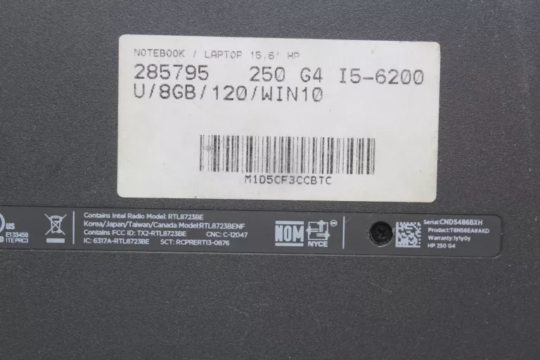LAPTOP HP 250 G4 I5 8/256GB