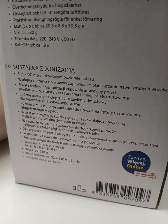 SUSZARKA Z JONIZACJĄ SILVERCREST SHBD 2200 B1 DO WŁOSÓW KOMPLE STAN IDEALN