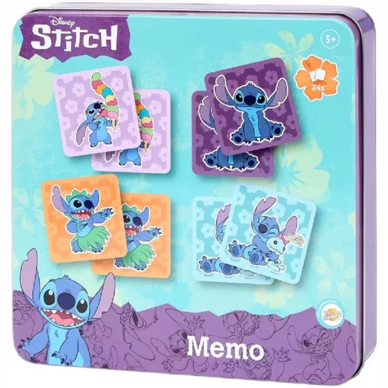 DISNEY STITCH GRA LOGICZNA MEMO 24 KARTY W METALOWYM PUDEŁKU 3+