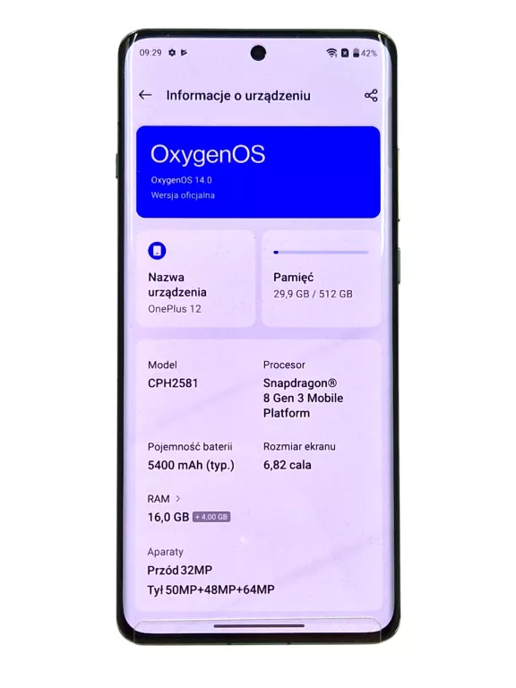 TELEFON ONEPLUS 12 16/512GB CPH2581 PUDEŁKO