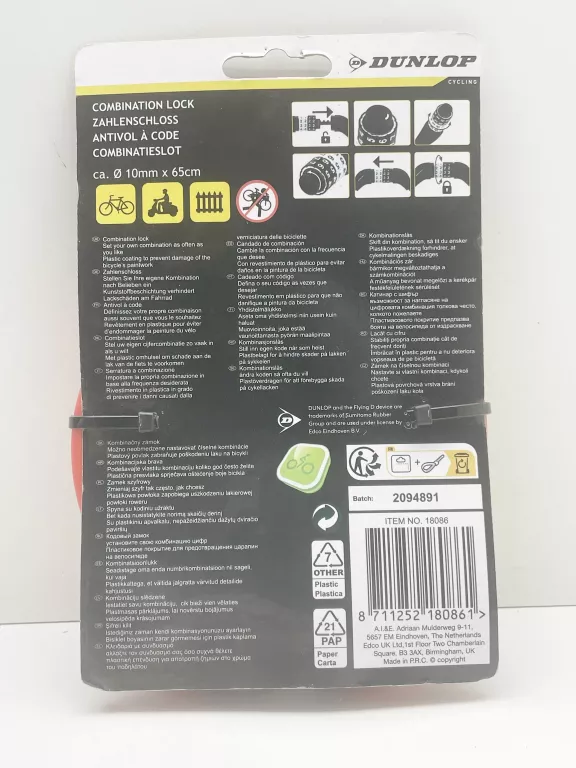 DUNLOP ZAPIĘCIE ROWEROWE 180861 LINKA, CZERWONY 10X65