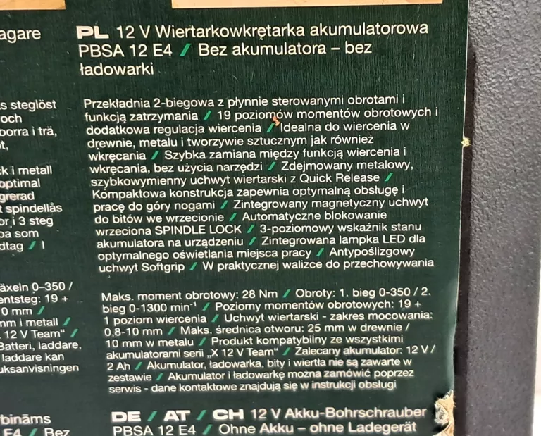 AKUMULATOROWA WIERTARKO WKRĘTARKA PARKSIDE 12V PBSA 12 E4 *PLOMBA*